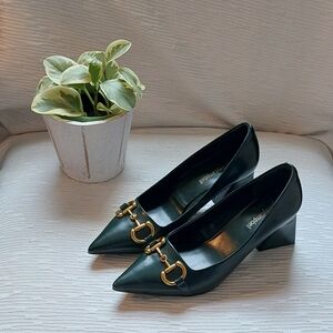 Jeffrey Campbell Black Heels with Gold Buckles
